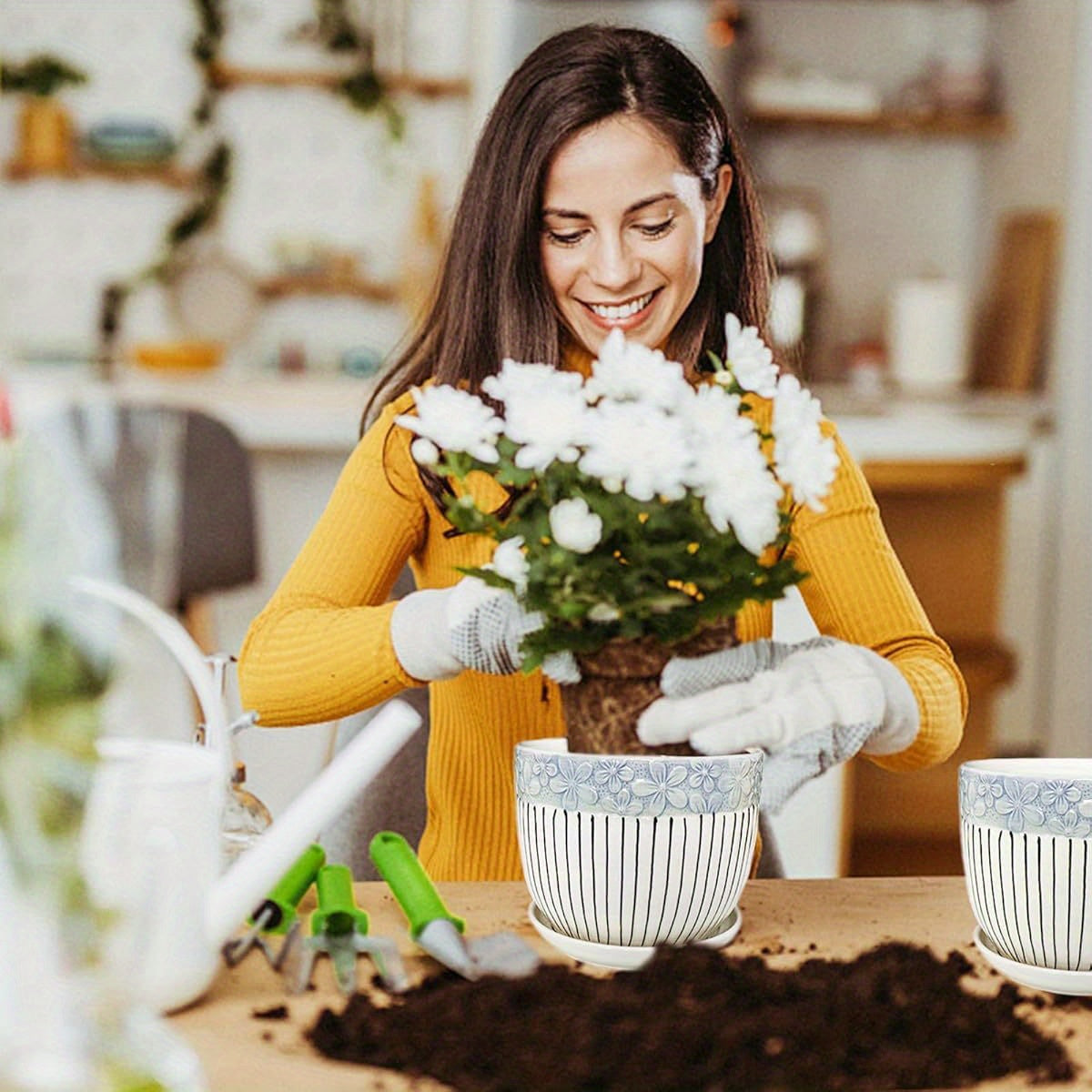 Ceramic Plant Pots Set of 3, 6. 75\u002F 5. 6\u002F 4. 2 inch Planters with Drainage Holes and Saucer, Flower Pot Outdoor Indoor, Modern Decorative Planters for House Plants Garden Planters Succulent Pots