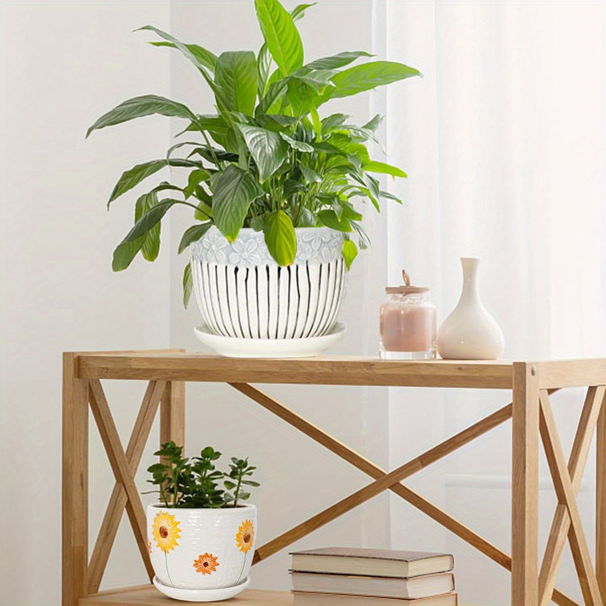 Ceramic Plant Pots Set of 3, 6. 75\u002F 5. 6\u002F 4. 2 inch Planters with Drainage Holes and Saucer, Flower Pot Outdoor Indoor, Modern Decorative Planters for House Plants Garden Planters Succulent Pots