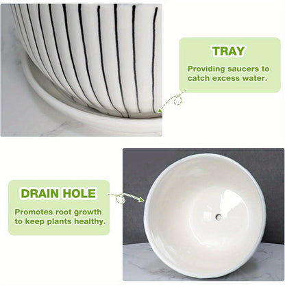 Ceramic Plant Pots Set of 3, 6. 75\u002F 5. 6\u002F 4. 2 inch Planters with Drainage Holes and Saucer, Flower Pot Outdoor Indoor, Modern Decorative Planters for House Plants Garden Planters Succulent Pots