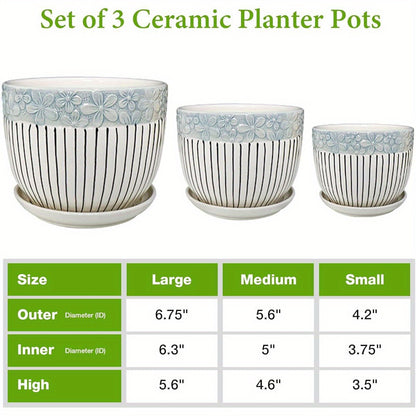 Ceramic Plant Pots Set of 3, 6. 75\u002F 5. 6\u002F 4. 2 inch Planters with Drainage Holes and Saucer, Flower Pot Outdoor Indoor, Modern Decorative Planters for House Plants Garden Planters Succulent Pots