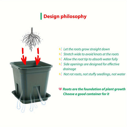 Castle Peak Basin Planters 3 Sets Big Flowerpot Planters - Breathable Square Pots for Plants, 21.5x15.2x21.5cm, Green Planter Pot