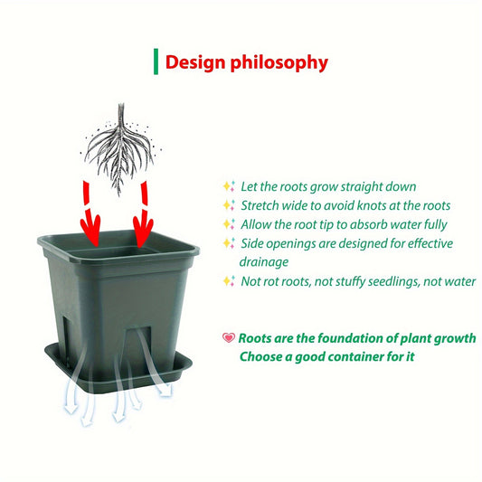 Castle Peak Basin Planters 3 Sets Big Flowerpot Planters - Breathable Square Pots for Plants, 21.5x15.2x21.5cm, Green Planter Pot