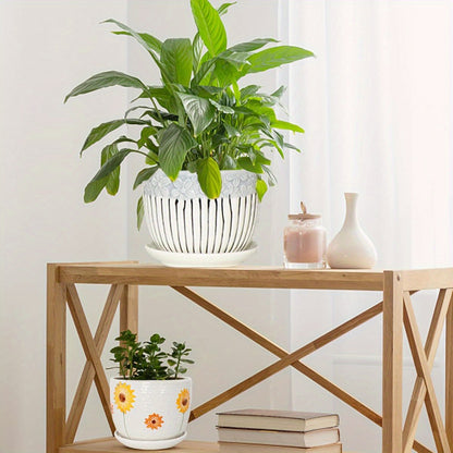 Ceramic Plant Pots Set of 3, 6. 75\u002F 5. 6\u002F 4. 2 inch Planters with Drainage Holes and Saucer, Flower Pot Outdoor Indoor, Modern Decorative Planters for House Plants Garden Planters Succulent Pots